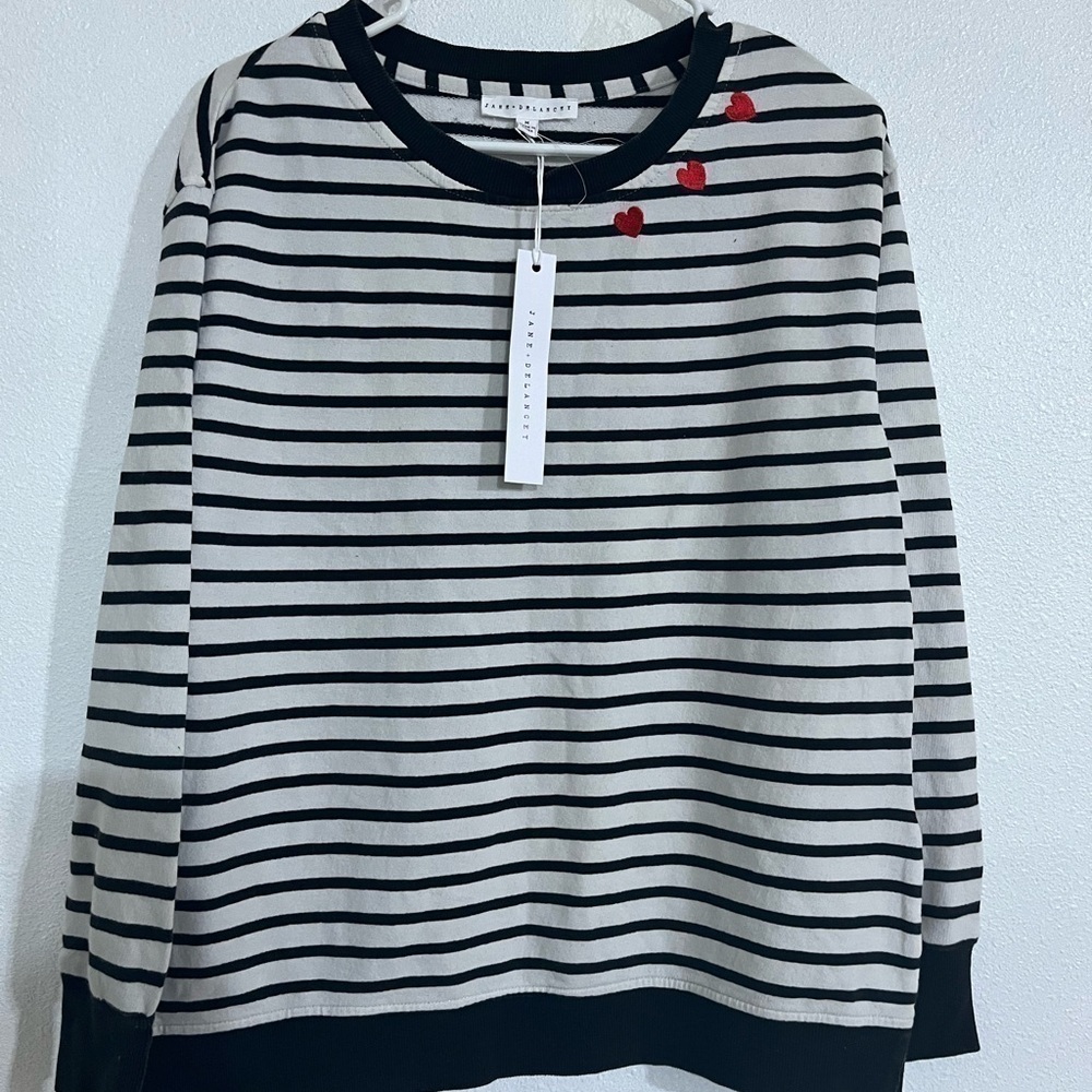 Jane and Delancey NWT cotton pull over White & black stripes Sz M